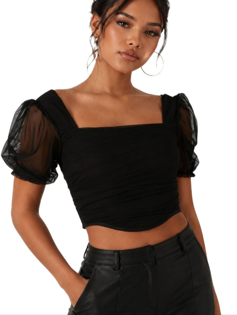 Missguided Mesh Puff Sleeve Corset Top